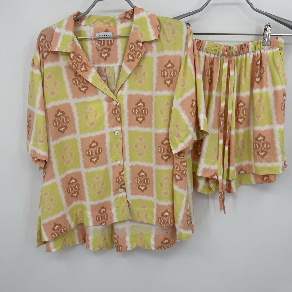 PIYAMA 2pc Ecovero Pajama Set in Ikat Gelato size XS Short Sleeve Shirt & Shorts